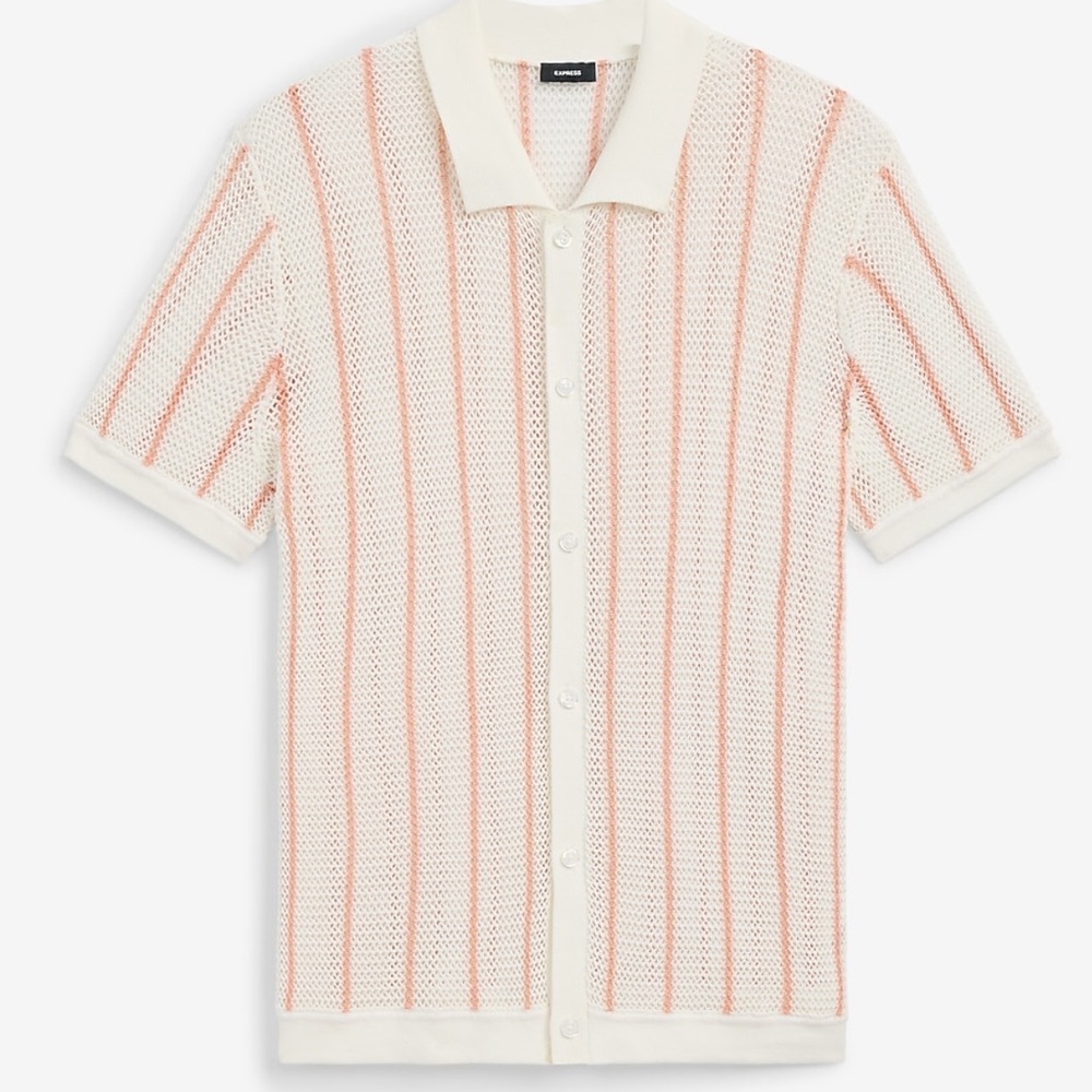 Express Men's Casual Cream and Pink Button Down Shirt